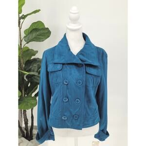 NWT Nine & Company Womens Teal Blue Double-Breasted Peacoat Jacket Petite Large